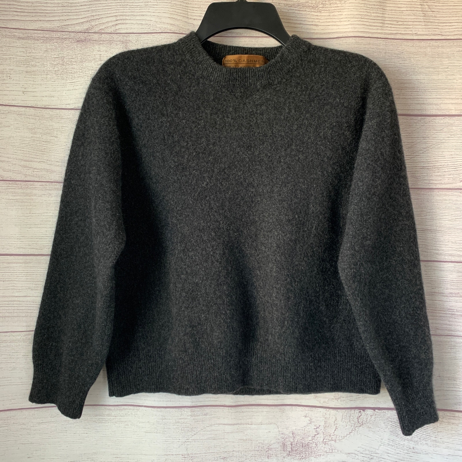 Vintage Charcoal Gray 100% Cashmere Crew Neck Sweater Size L