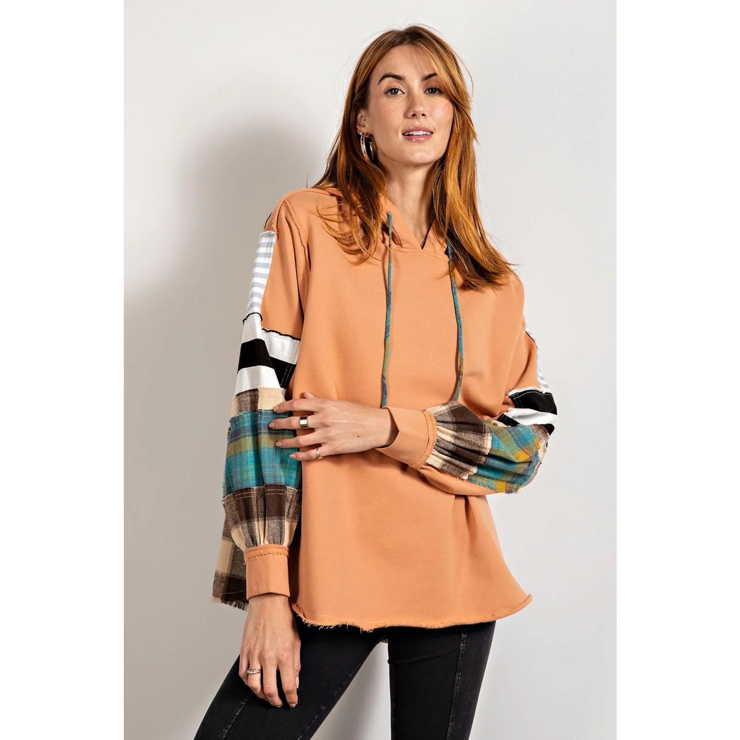 New Easel "Patch It Up" Plaid Detail Hoodie – Size M oversized