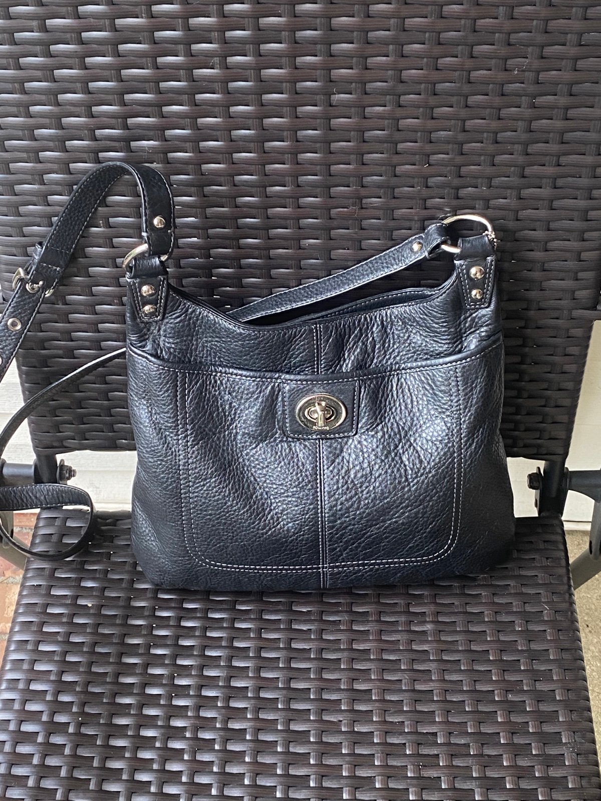 Coach Penelope Black Leather Hippie Crossbody