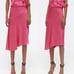 HELMUT LANG Neon Pink Satin A-line Asymmetric Flounce Midi Skirt 10 M