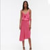 HELMUT LANG Neon Pink Satin A-line Asymmetric Flounce Midi Skirt 10 M