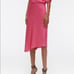 HELMUT LANG Neon Pink Satin A-line Asymmetric Flounce Midi Skirt 10 M