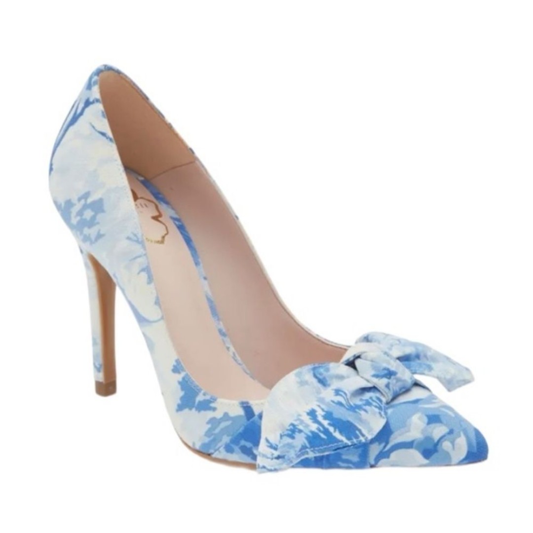 New Ted Baker Ryanah Heels 6.5 Blue White Floral Bow Pumps