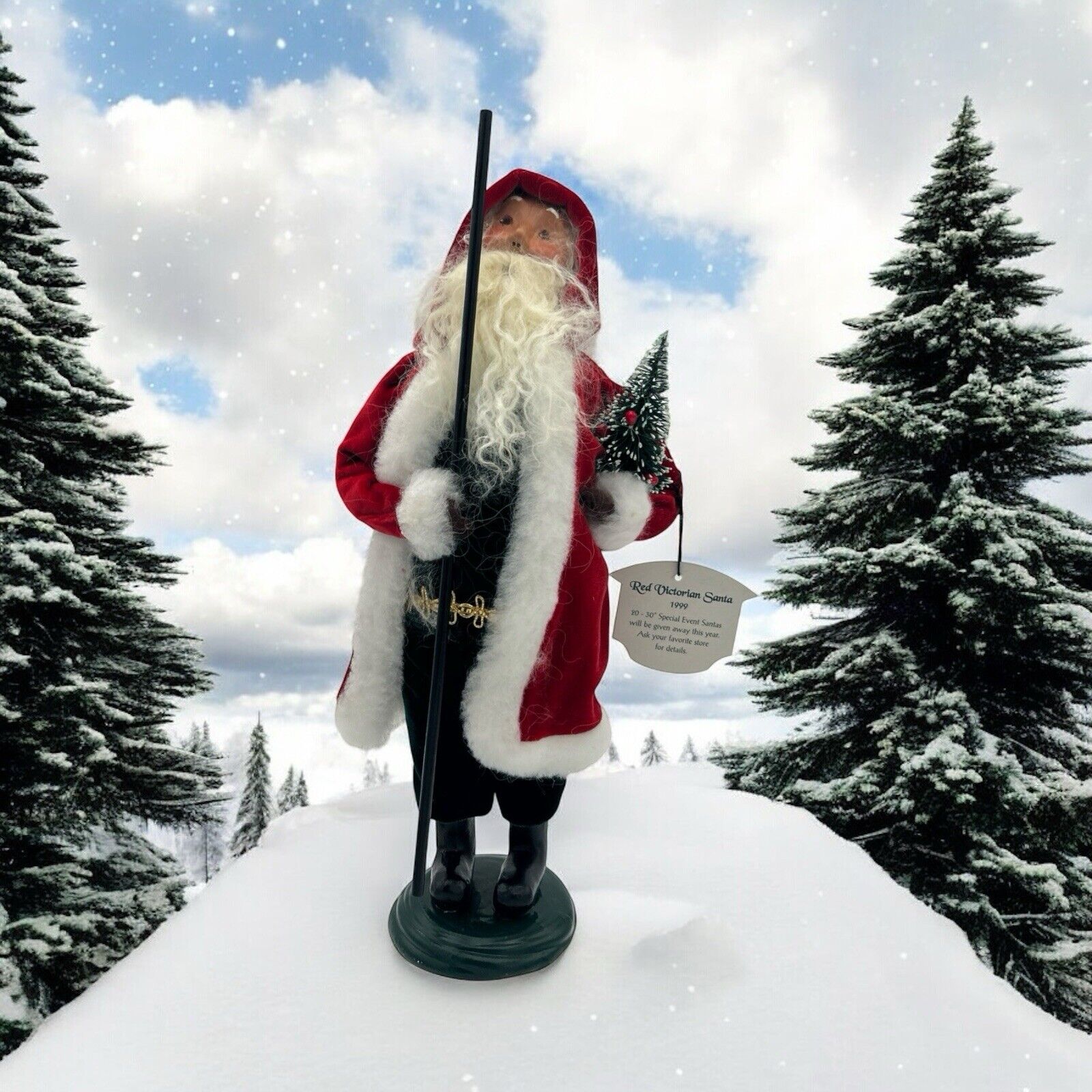 Byers Choice The Carolers 1999 Red Victorian Santa With Staff & Tree