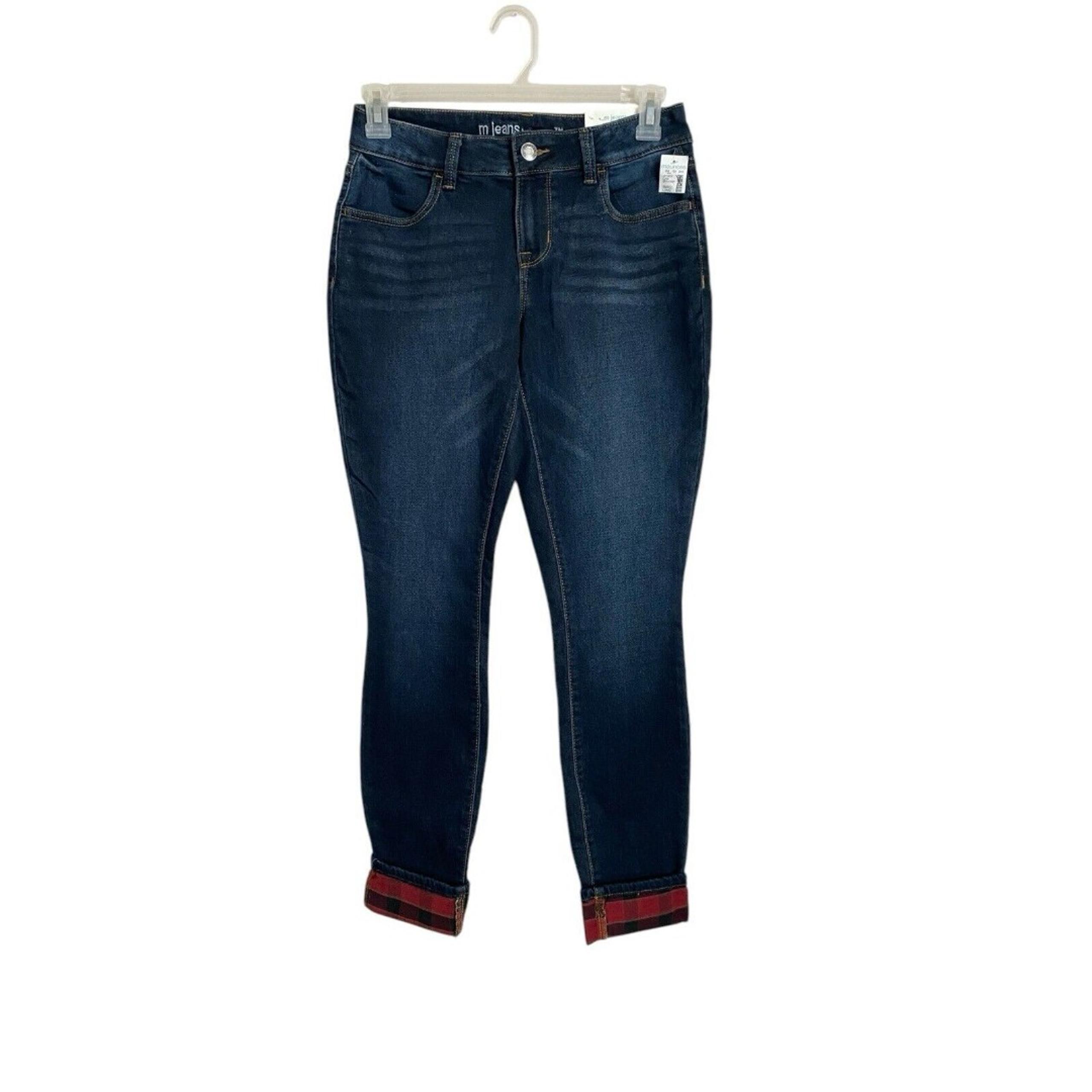 M Jeans By Maurice’s Mid Rise Jeggings With Plaid Cuffs Size S Long New