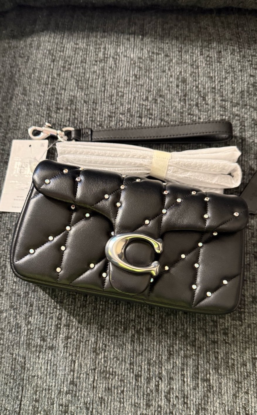 Coach Tabby Crossbody Wristlet Bag w/ Pillow Quilting & Crystal Rivets Black NWT