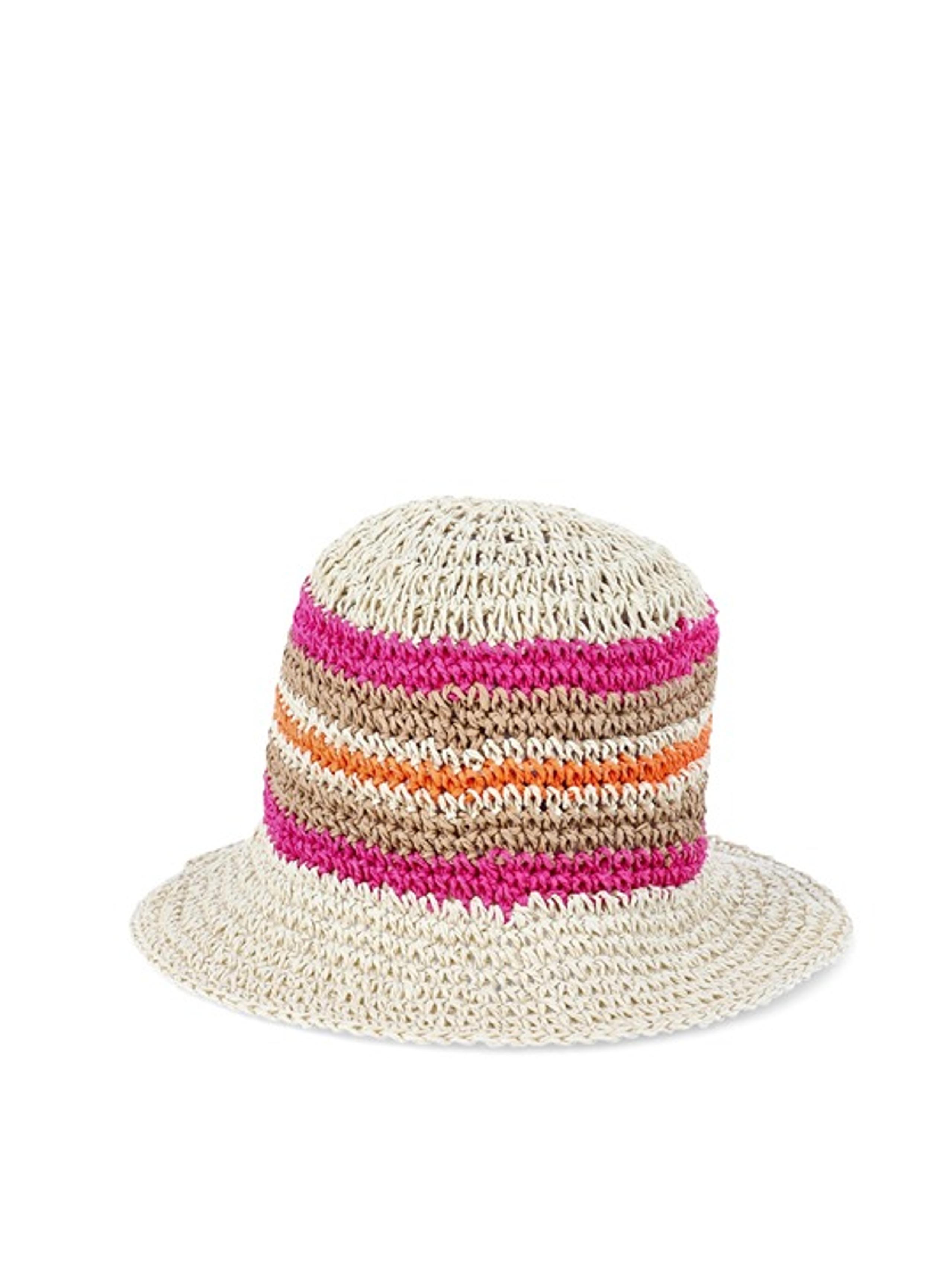 No Boundaries Straw Bucket Hat, Pink Orange Stripe, Women's