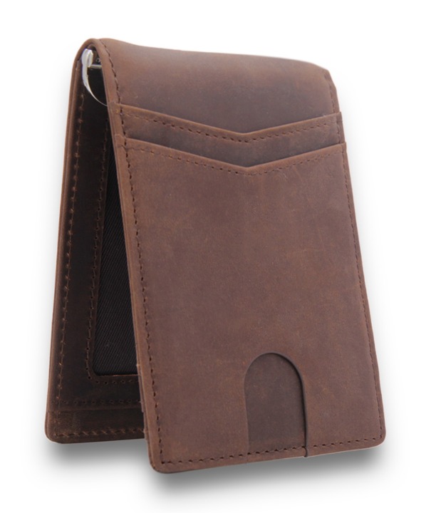 RFID Blocking Genuine Leather Credit Card Holder Money Cash Clip Wallet