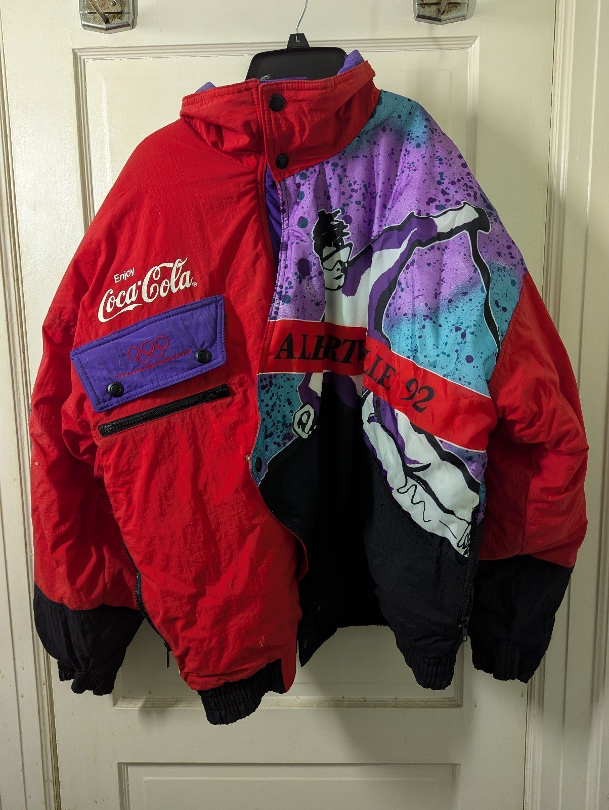 Vintage Coca-Cola Albertville 1992 Olympics Puffy Ski Jacket.  Adult LG
