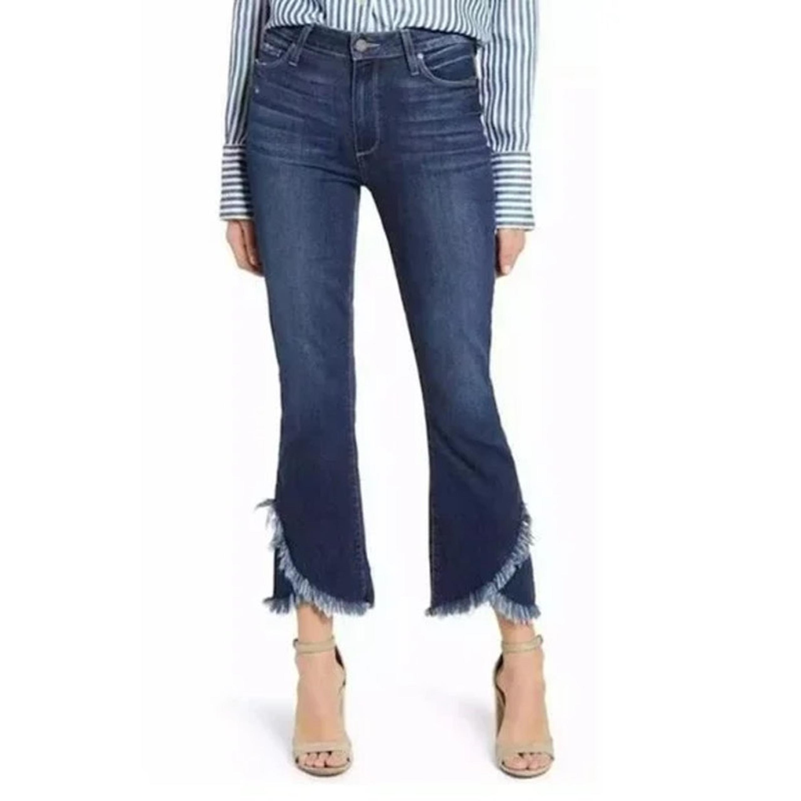 PAIGE Denim Colette Cropped Flare Jeans High Rise Slim Raw Hem Womens NWT Sz 25