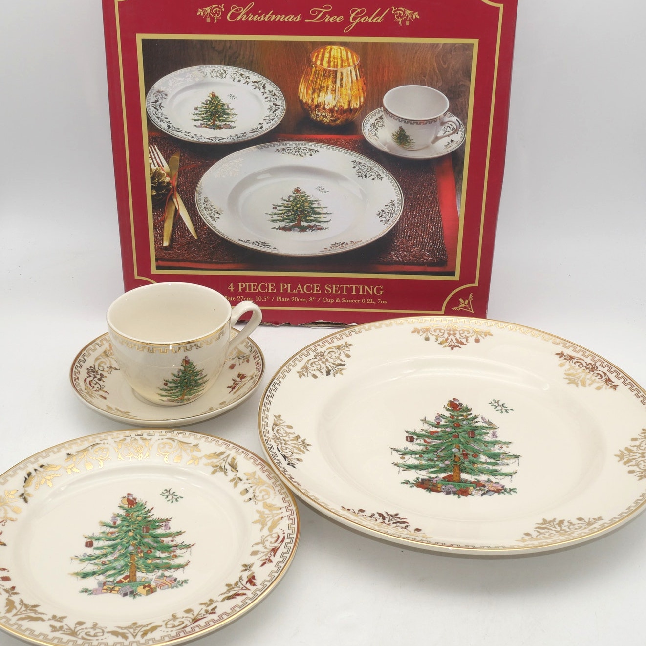 NEW Spode Christmas Tree Gold Collection 4 Piece Place Setting 22K gold Accents