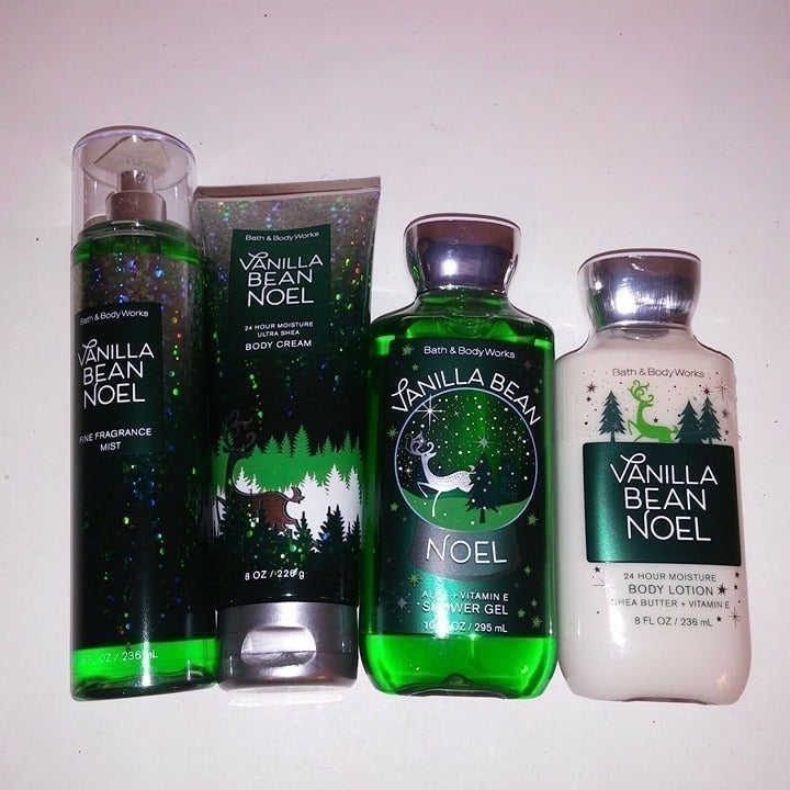 Set of 4 Bath and Body Works Vanilla Bean Noel Fragrance Spray Lotion Cream Gel