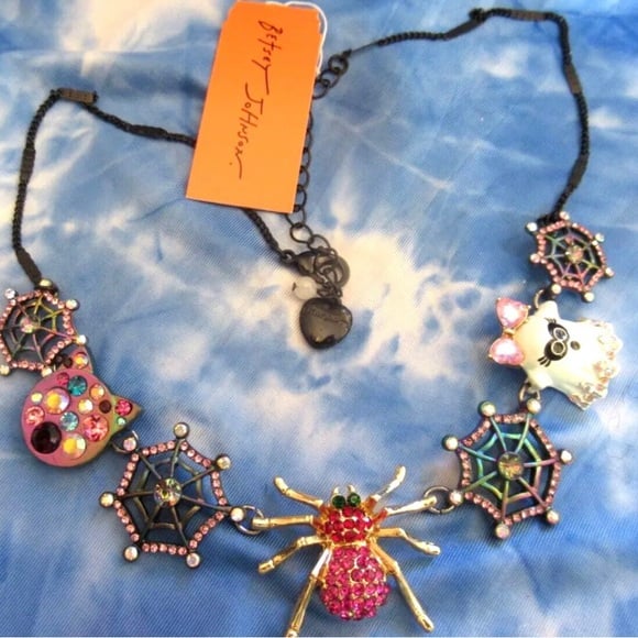 Betsey Johnson Boo to You Halloween Statement Necklace Ghost Spider Web Cat
