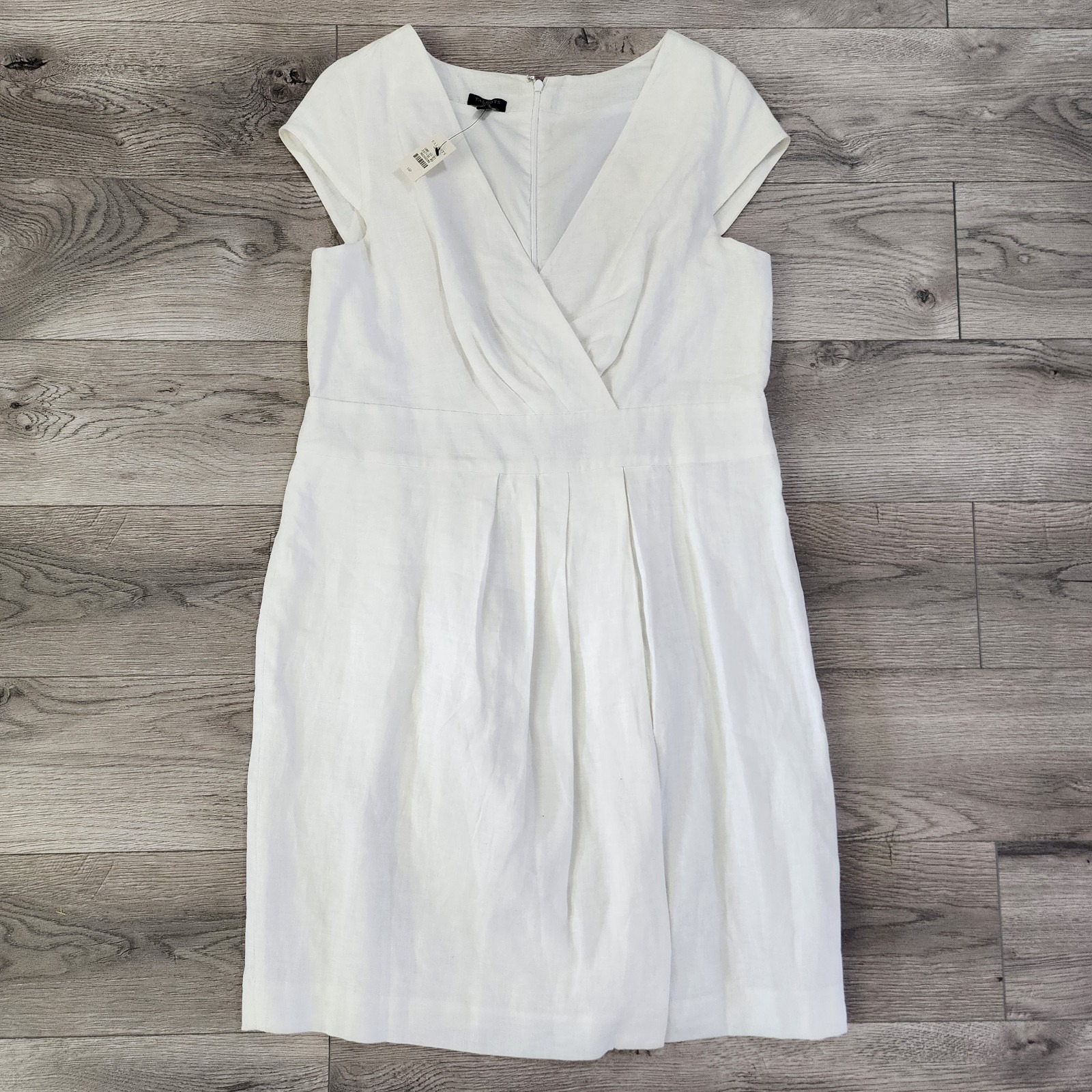 Talbots 100% Linen Dress Women's 14P White Fit Flare Sleeveless Lined NWT. READ