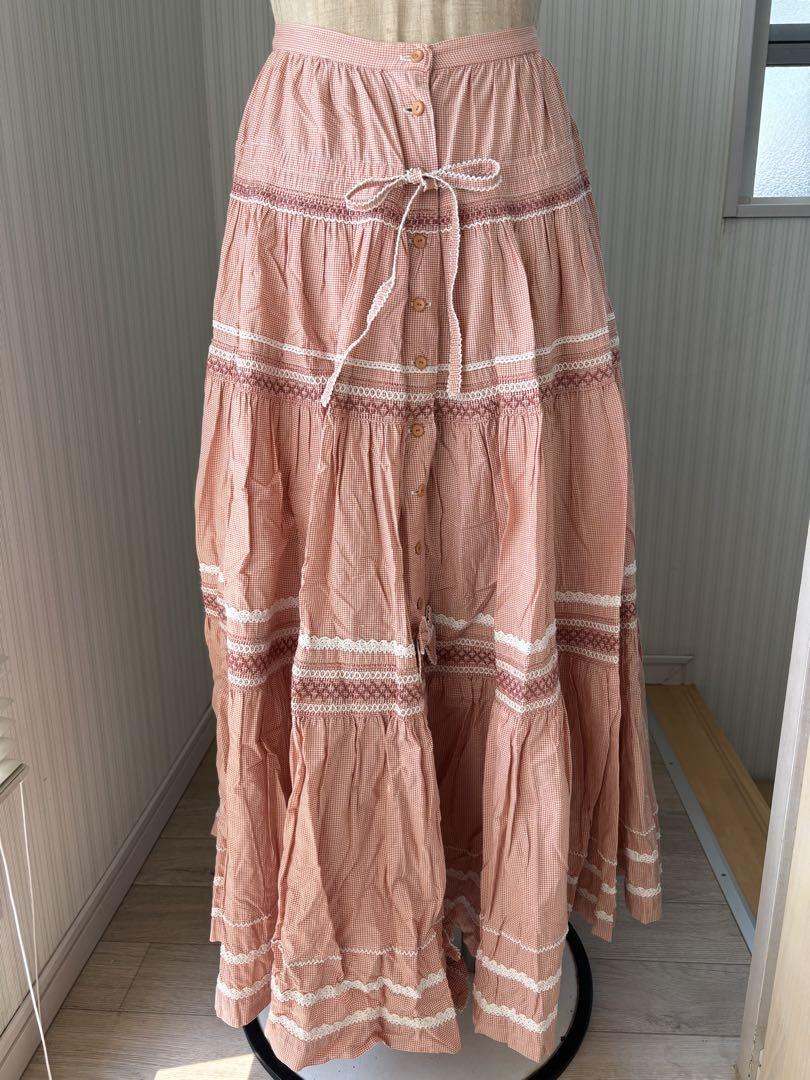 Pink House Gingham Check Lace Tiered Skirt