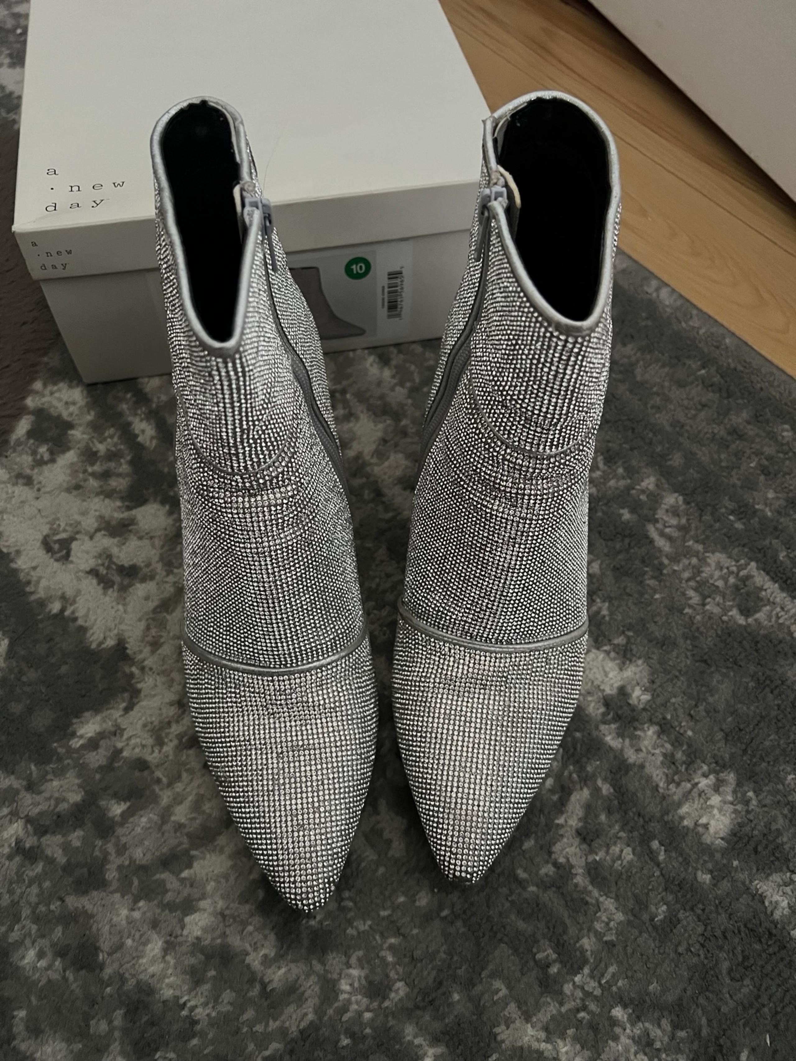 A New Day Rhinestone Pointed Toe Heeled Ankle Boots