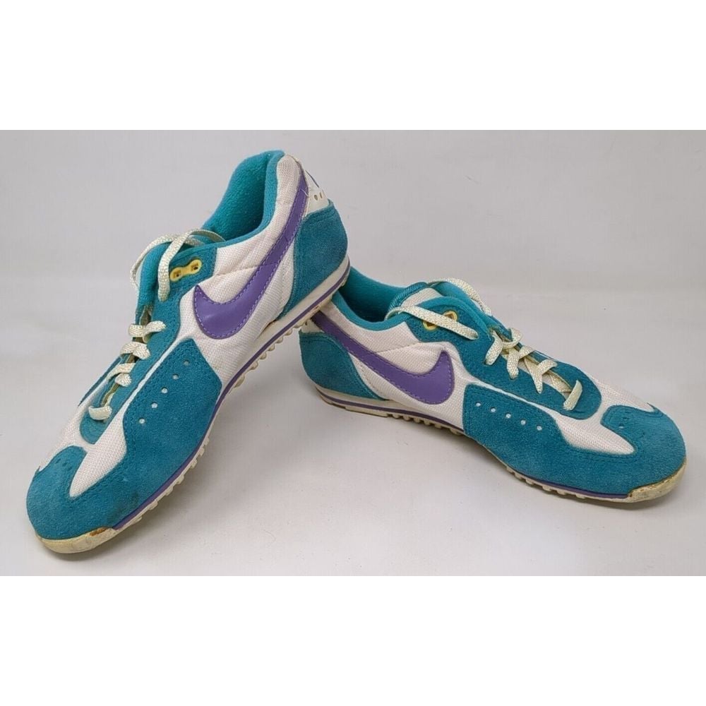 Vintage 1980s Nike SC-E Women Size 5.5 Cycling Shoes Teal White Purple Swoosh 80