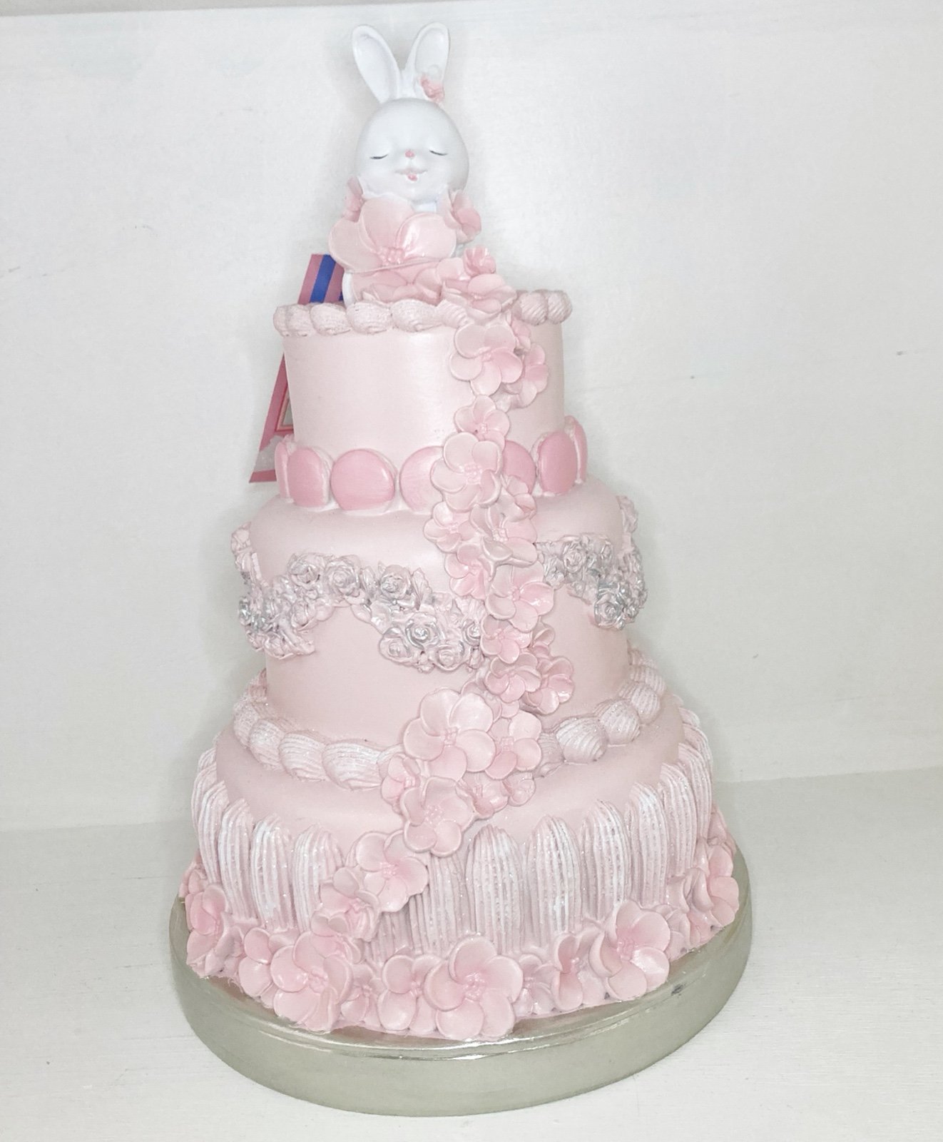 Pink Floral Easter Cake with bunny on top by Sweet Treats