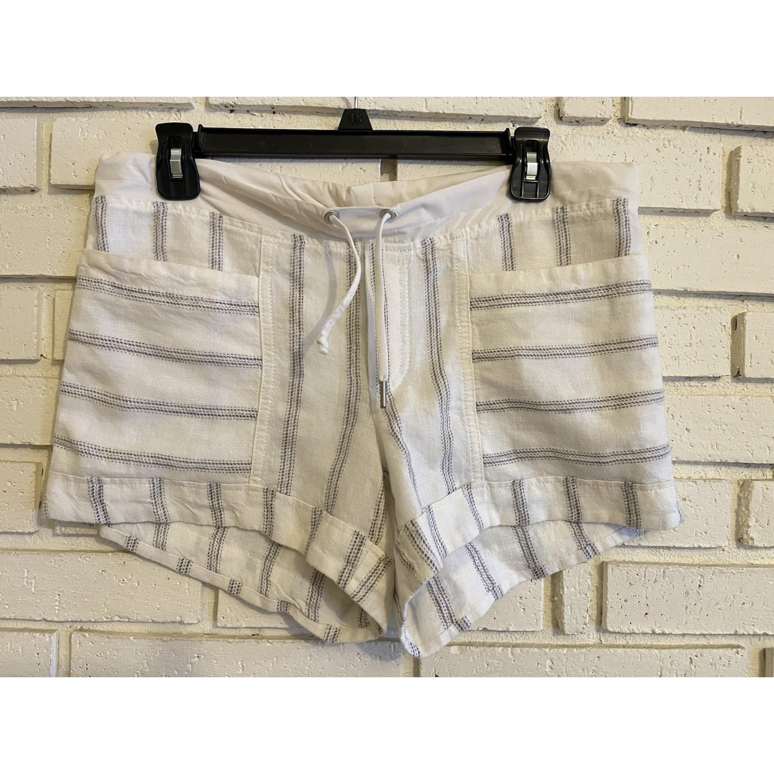 Athleta Shorts Womens Size 0 White Linen Stripe Pull On Pockets Breathable