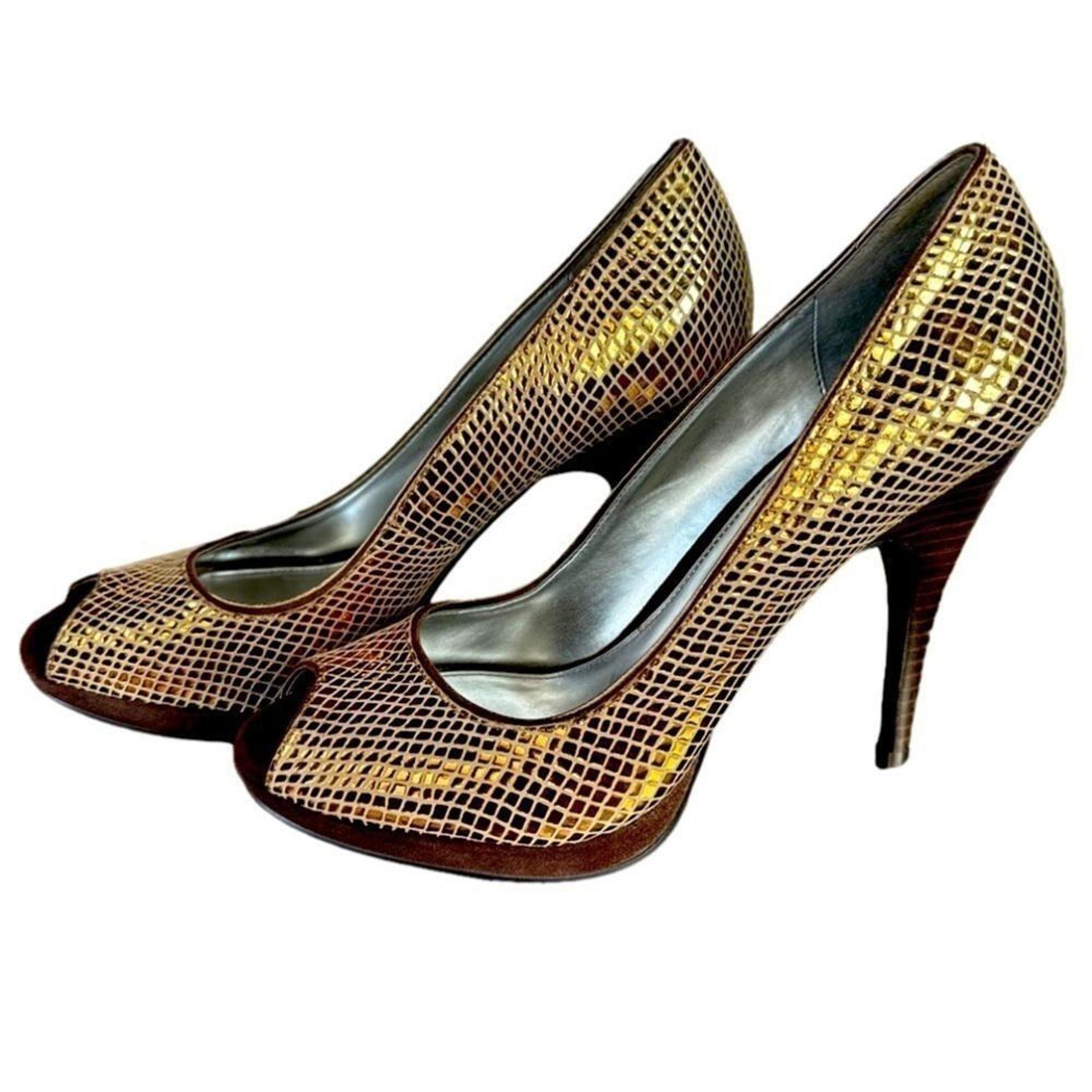 Calvin Klein Gold Mesh Peep-Toe Pump Heels 7.5