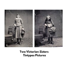 Two Victorian Sisters Tintype Photographs Antique Collectible Set