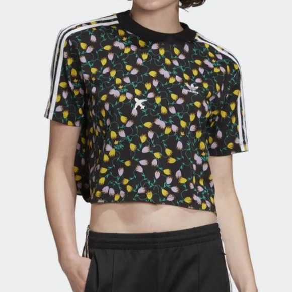 Cropped All Over Print 32 Flowers Planes Black Women's size L