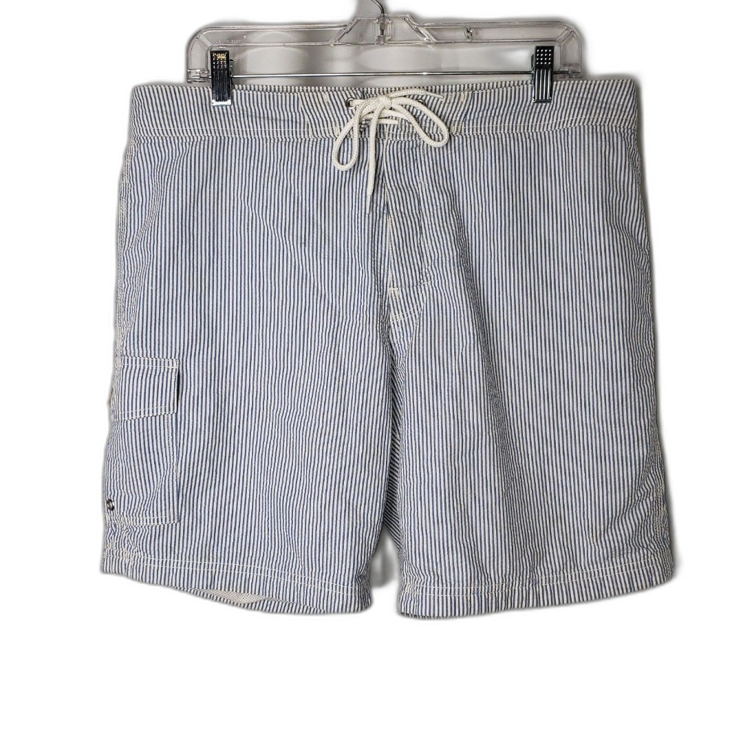J CREW Blue and White Striped Seersucker Cotton Mens Shorts Size 35