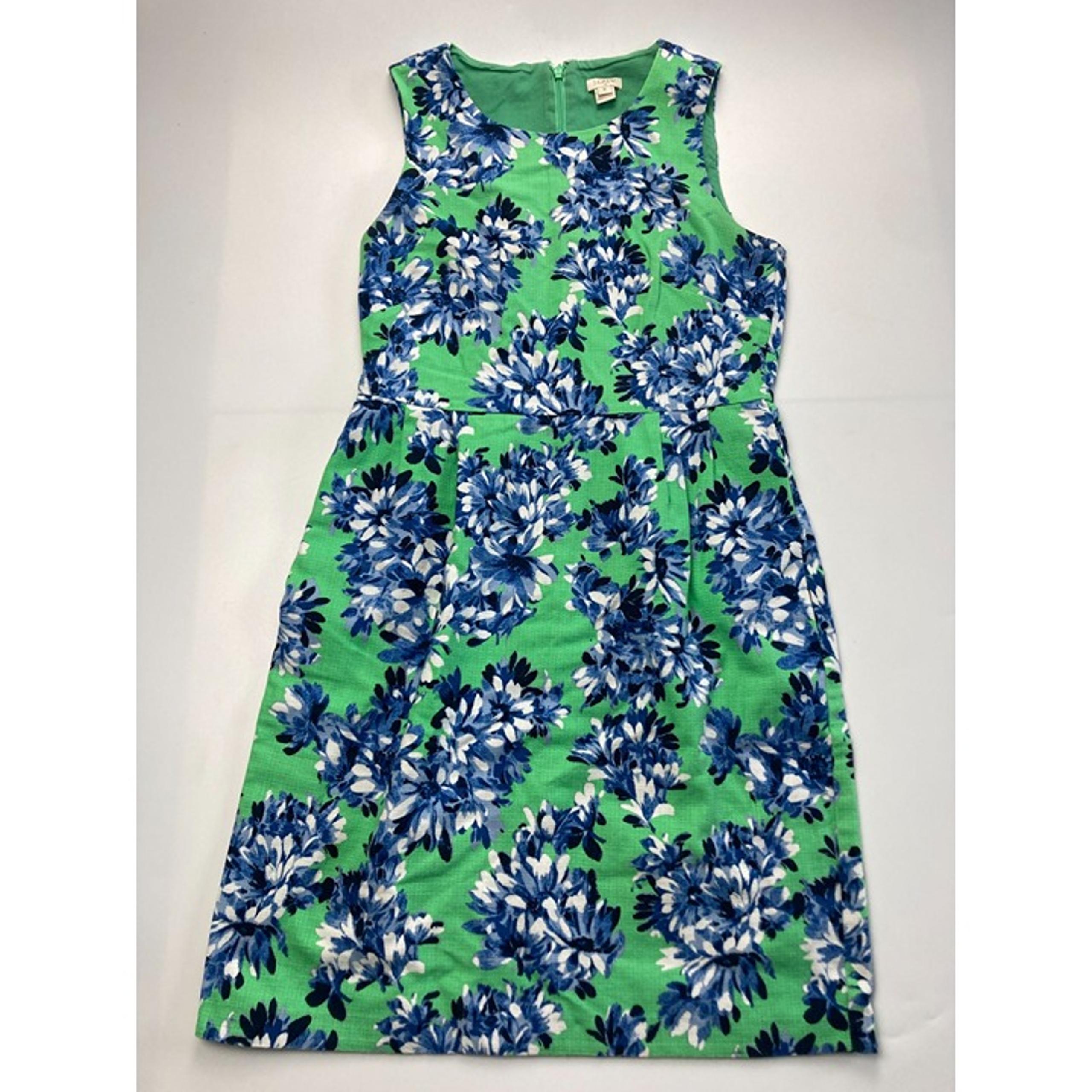 J Crew Women's 6 Knee Length Green and Blue Floral Sleeveless Dress