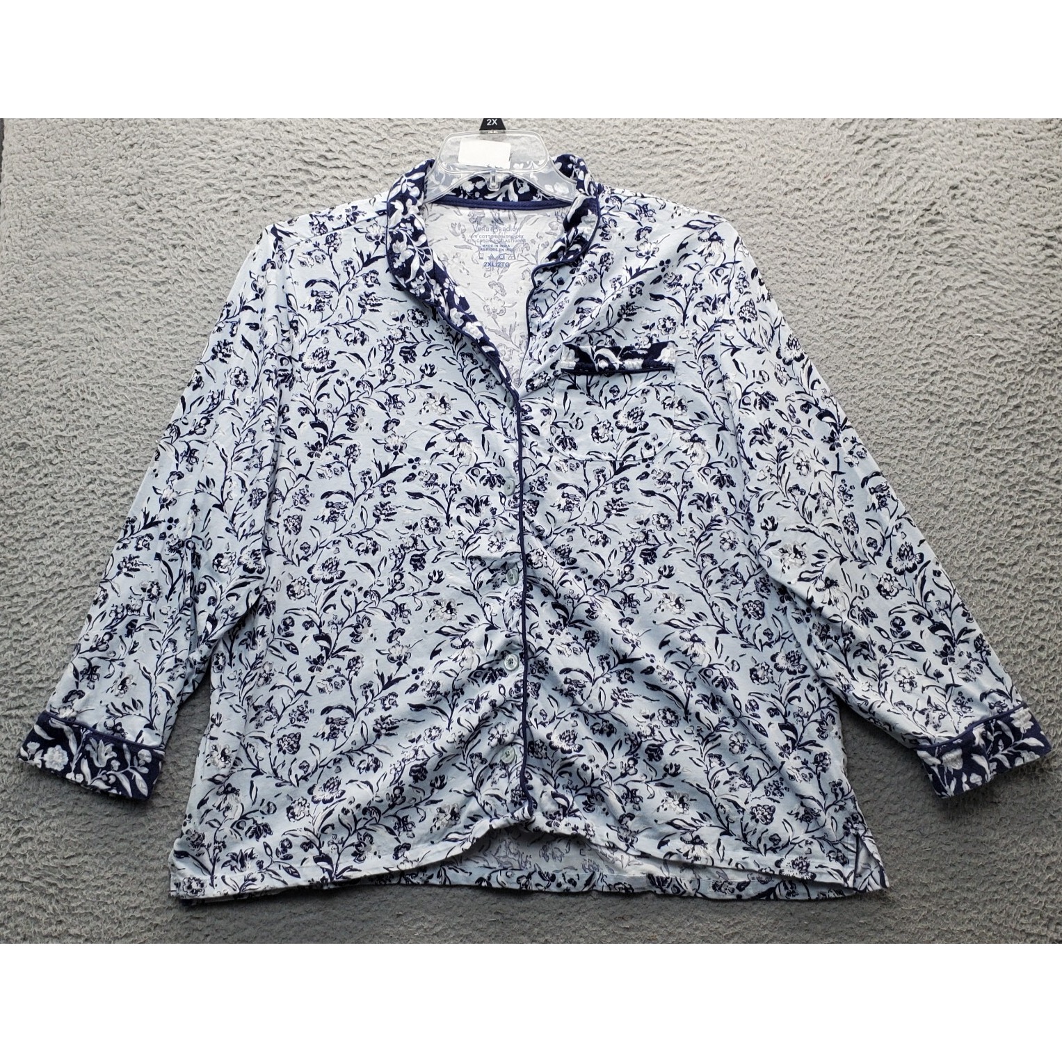 Vera Bradley Pajama Top Womens 2XL Multi Floral Flannel Stretch Button Front