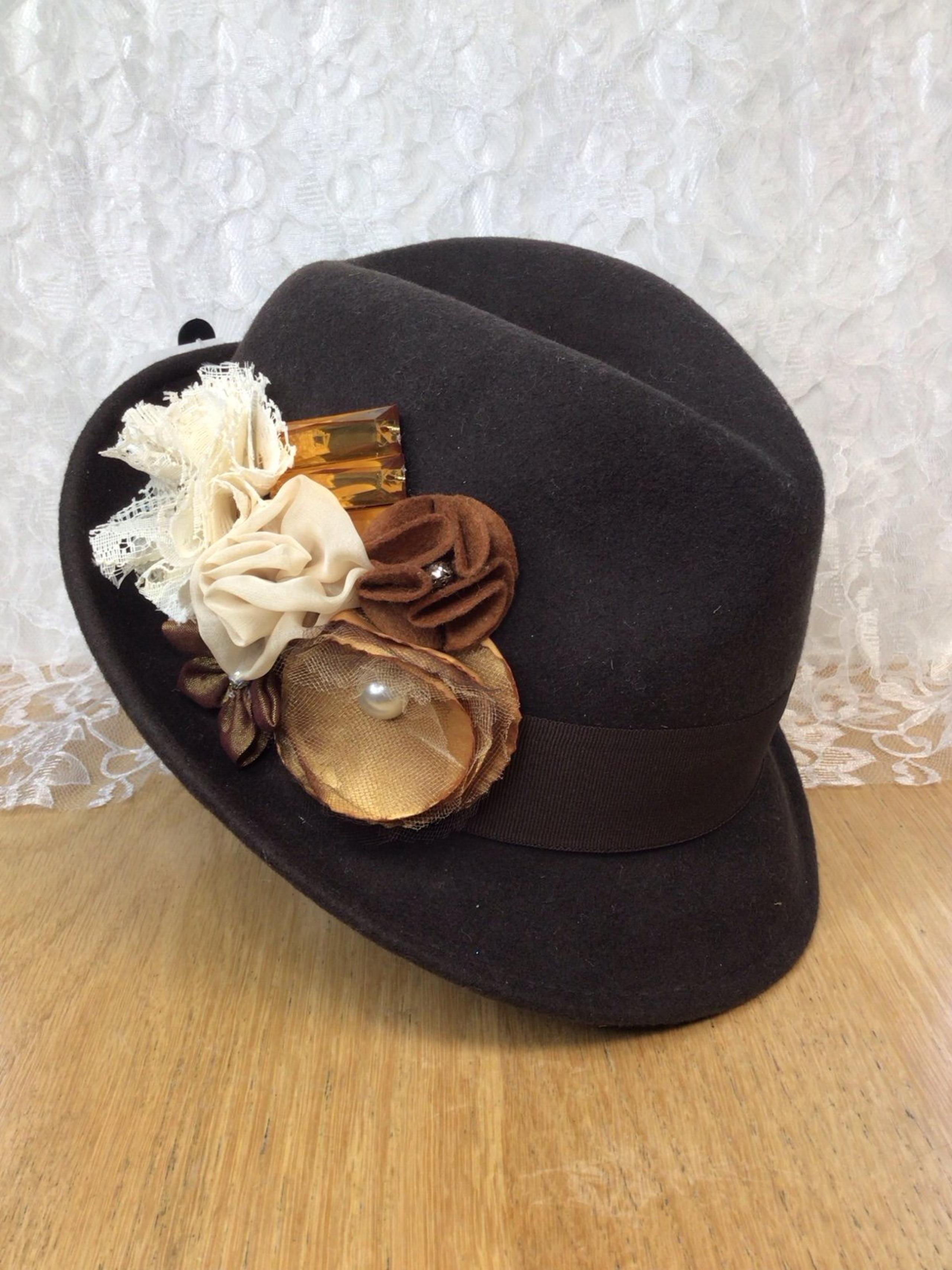 Refashioned Fedora Hat Womens Brown Wool Lady's Bucket Hat Scala NWT Boho