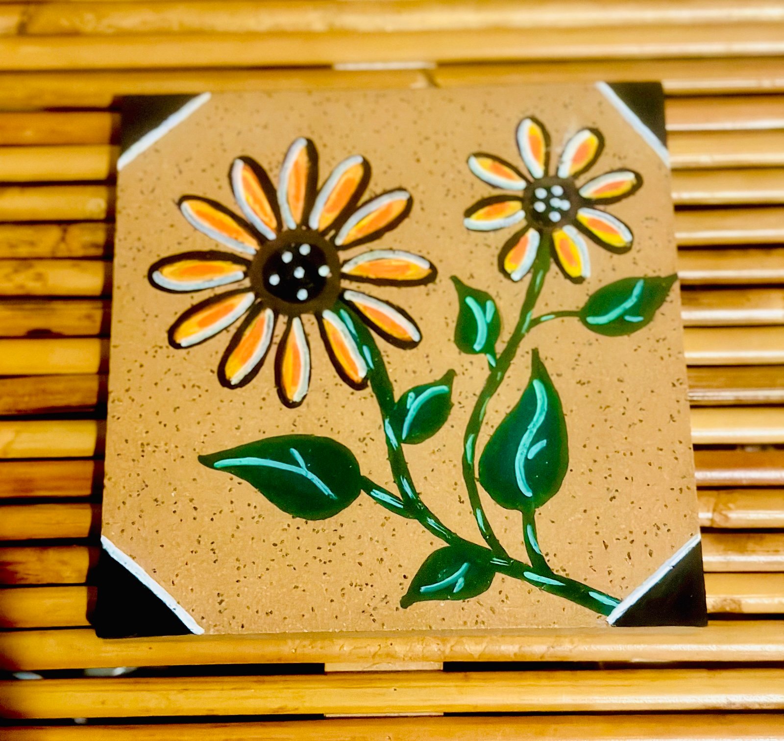 VTG Stoneware Pottery Hand Painted 6x6 Trivet