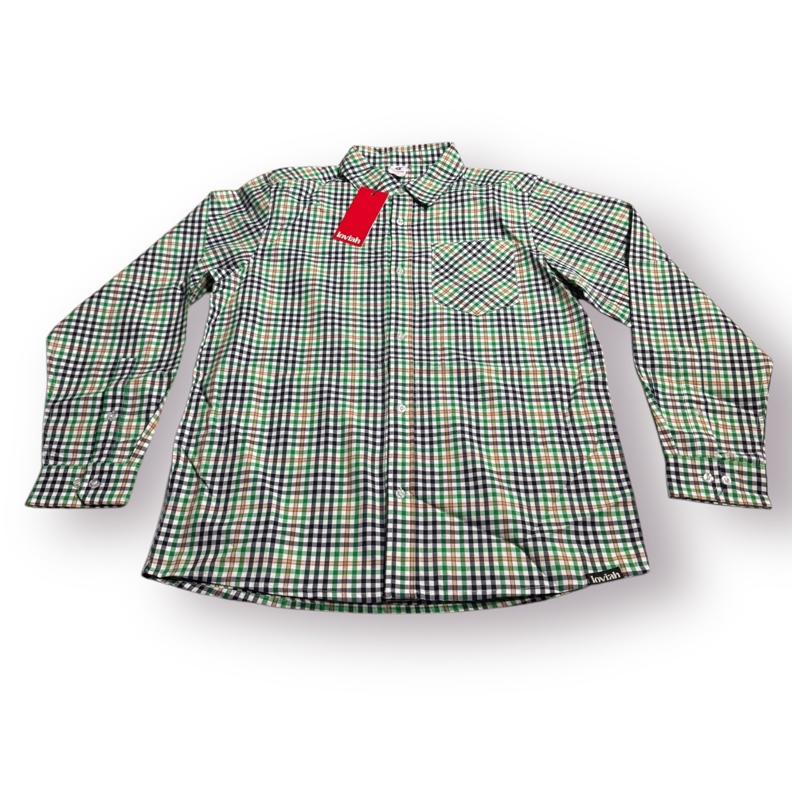 Loviah Plaid Button Up Long Sleeve Shirt Mens Size Medium Green/Brown BNWT