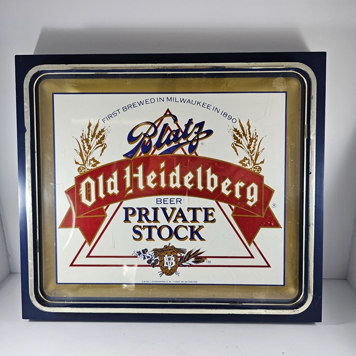 Vintage Blatz Old Heidelberg Private Stock Beer Sign 1986