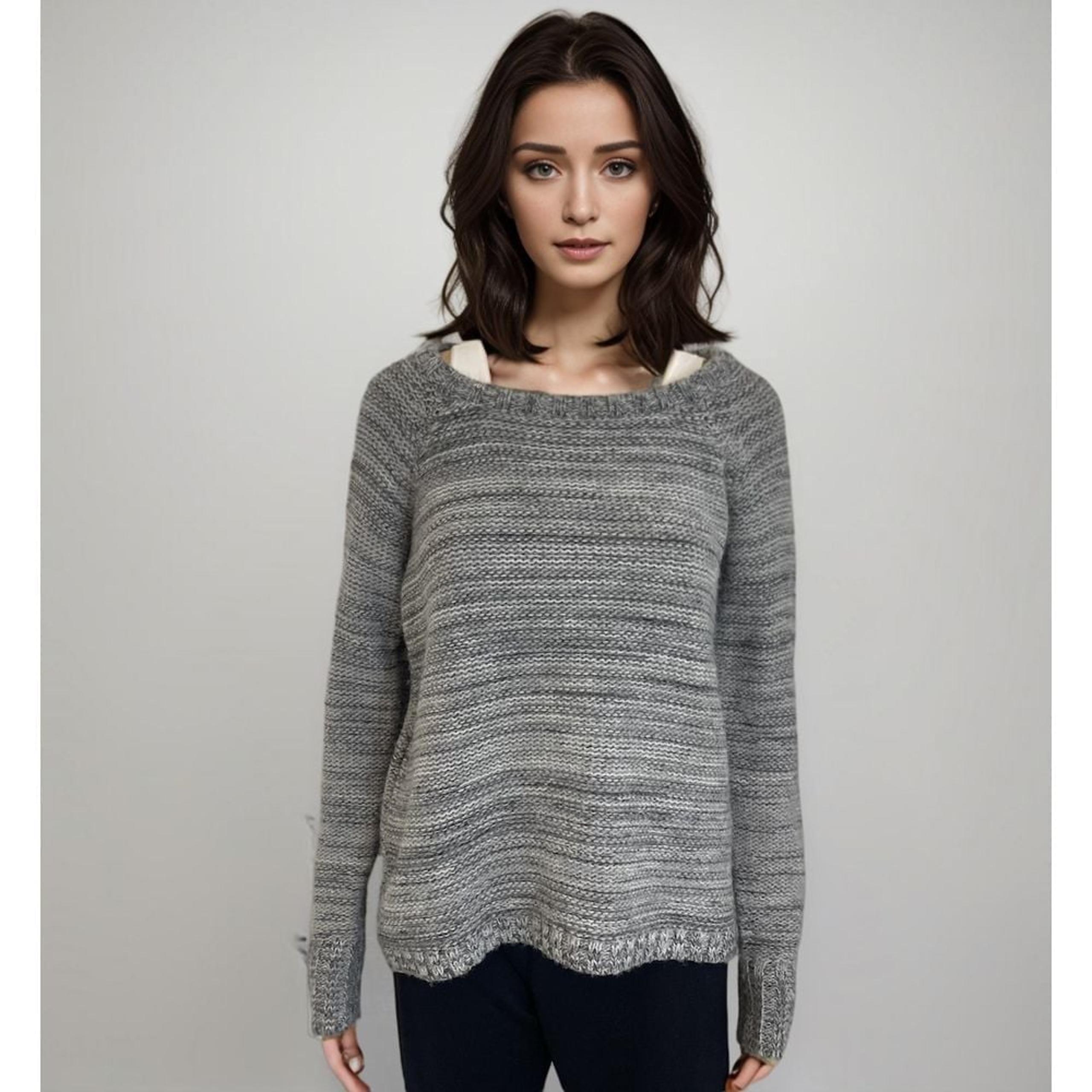 Garnet Hill Sweater Women Sz XS Grey Chunky Knit Wool Blend Boat Neck Warm