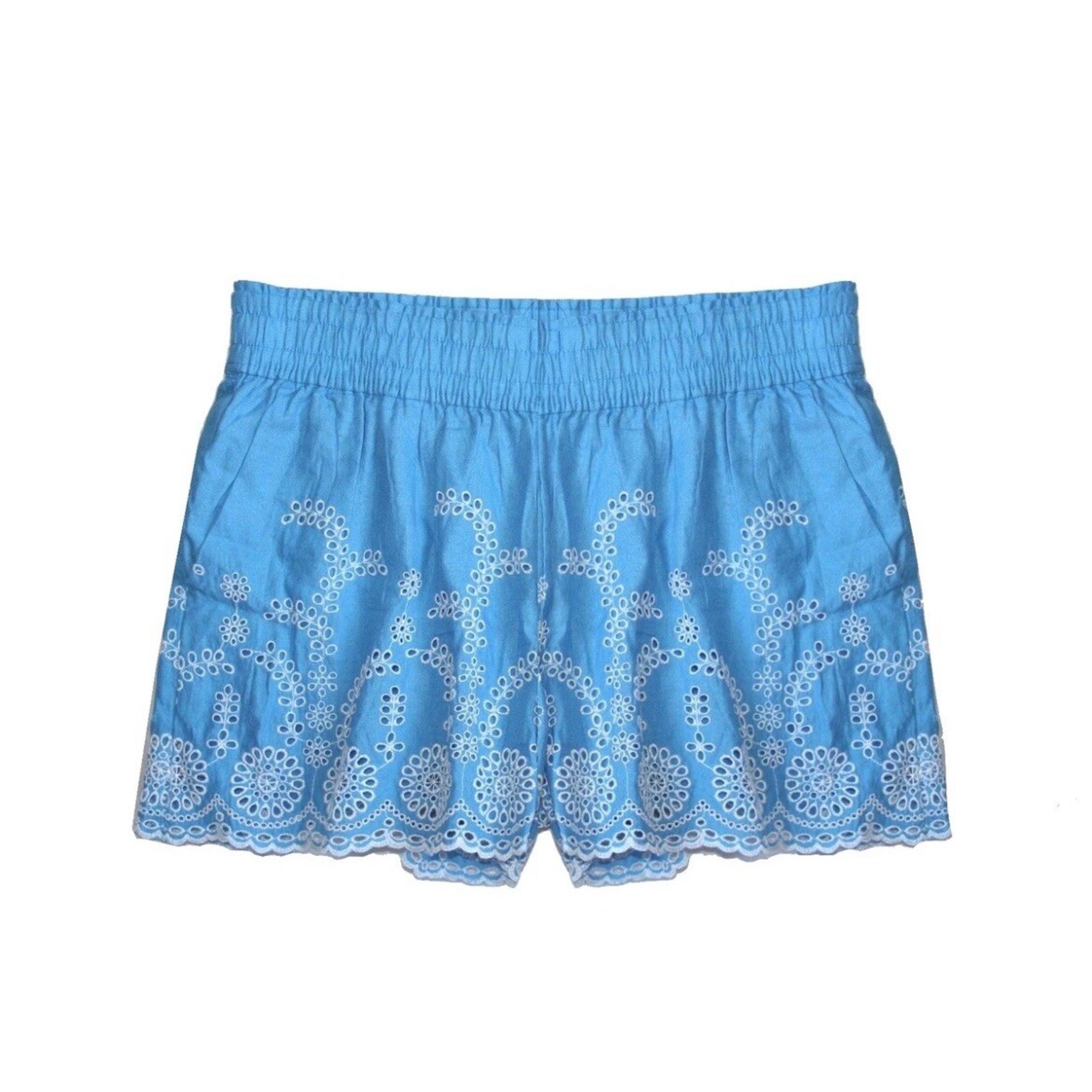 J Crew - Womens M - Blue/White Floral Eyelet Embroidered Pull-On Shorts