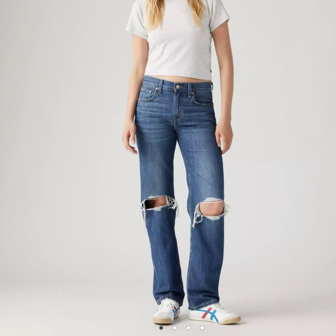 Levi's Women Low Pro Jeans 25 Dark Wash Rip Knee Straight Leg Western