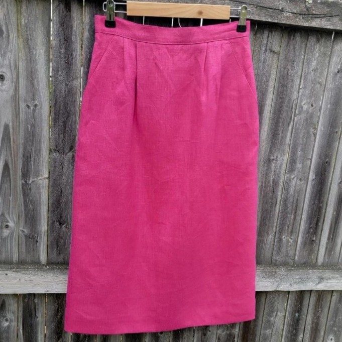 Vintage Shocking Pink preppy Barbiecore Linen Pencil Skirt Size 10