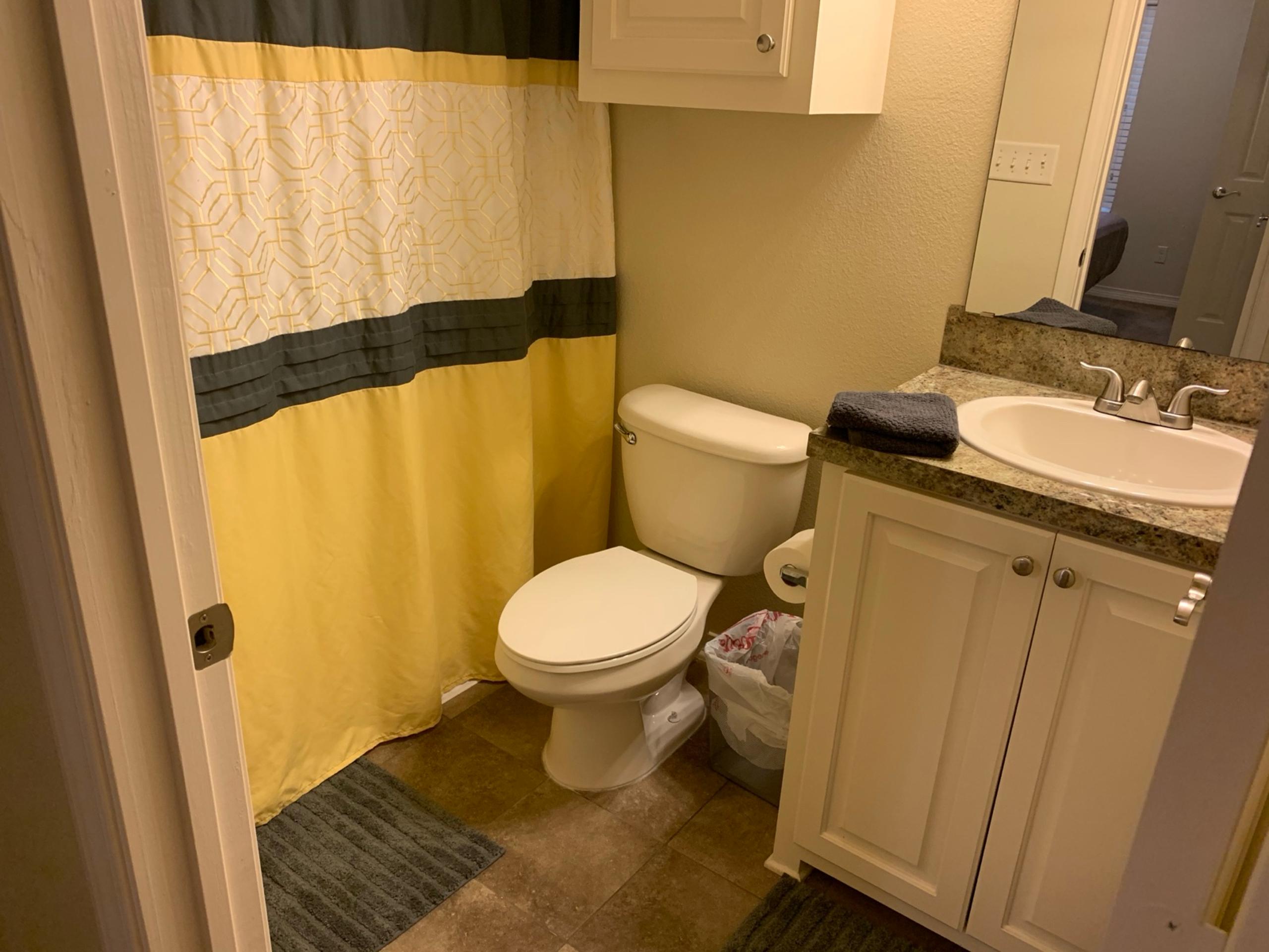 Yellow & Grey Shower Curtain with 12 Hooks
