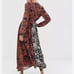 Ghospell Floral Long Sleeve Midi Dress Size L Boho In Contrast Mix Match Print