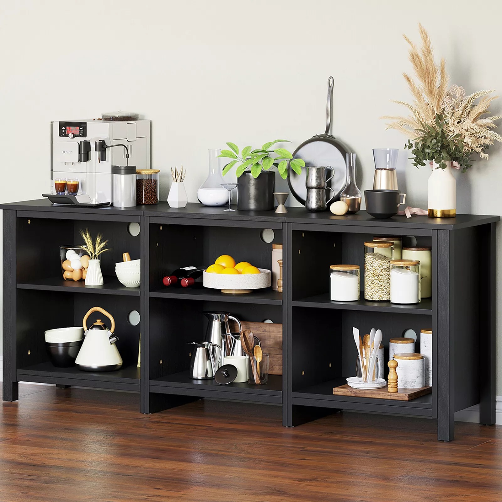 69 Sideboard Buffet Storage Cabinet Modern Coffee Bar Cabinet W/ 6 Open Shelves