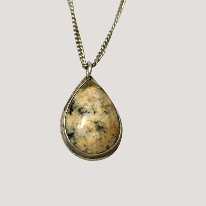 Vintage Teardrop Jasper Pendant Necklace 925 Sterling Silver Chain 18 Inch