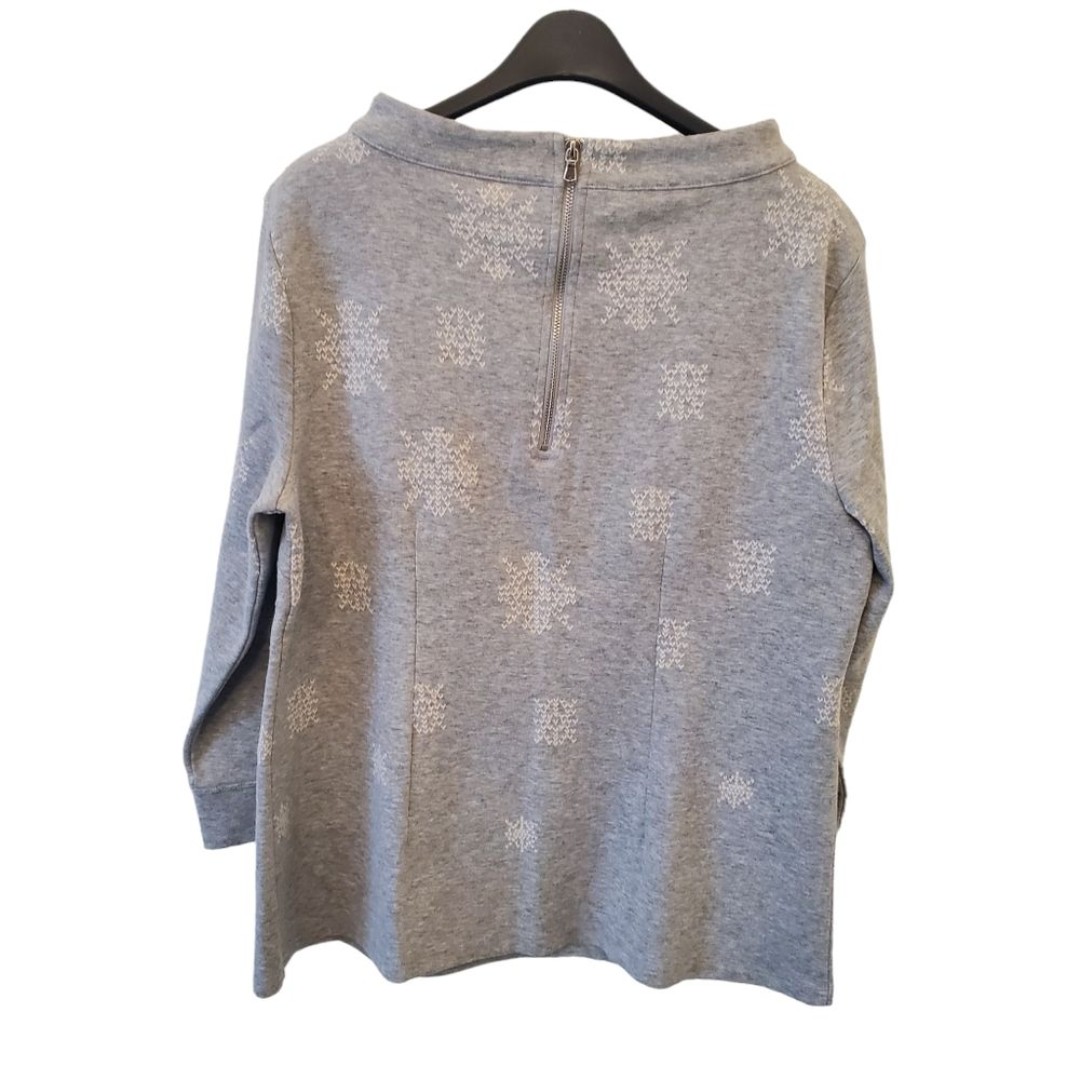Talbots Medium Cotton Blend Stretchy Funnel Neck Snow Jacquard Top 3/4 Sleeve