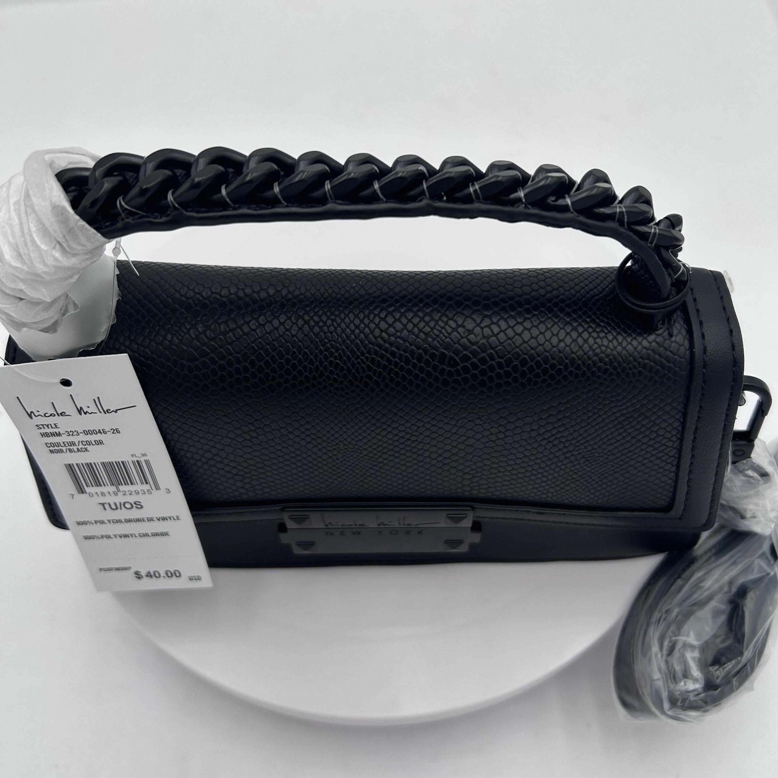 Nicole Miller Black Crossbody Faux Snake Skin Chain Handle Purse  MSRP $40.00