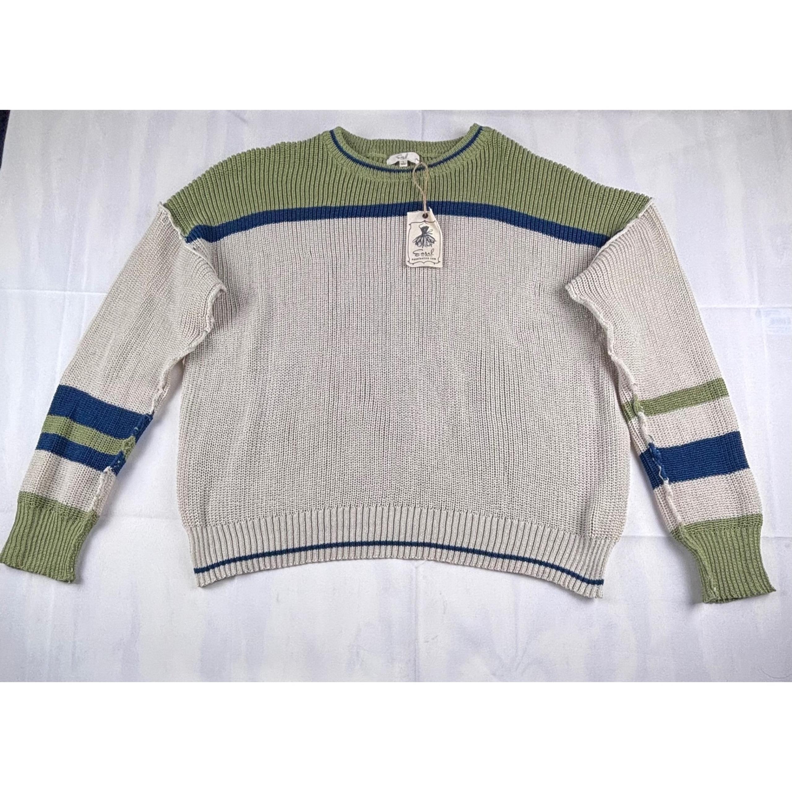 Easel Oversized Striped Knit Pullover Crew Neck Sweater Stretchy Women's Large