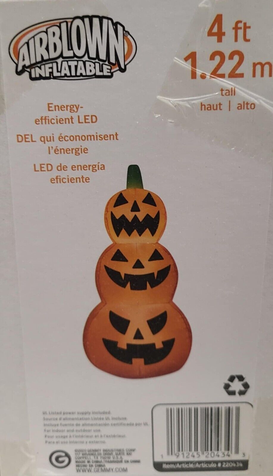 NEW Gemmy 4' LED Stacked Pumpkins Halloween Airblown Inflatable - New in box.