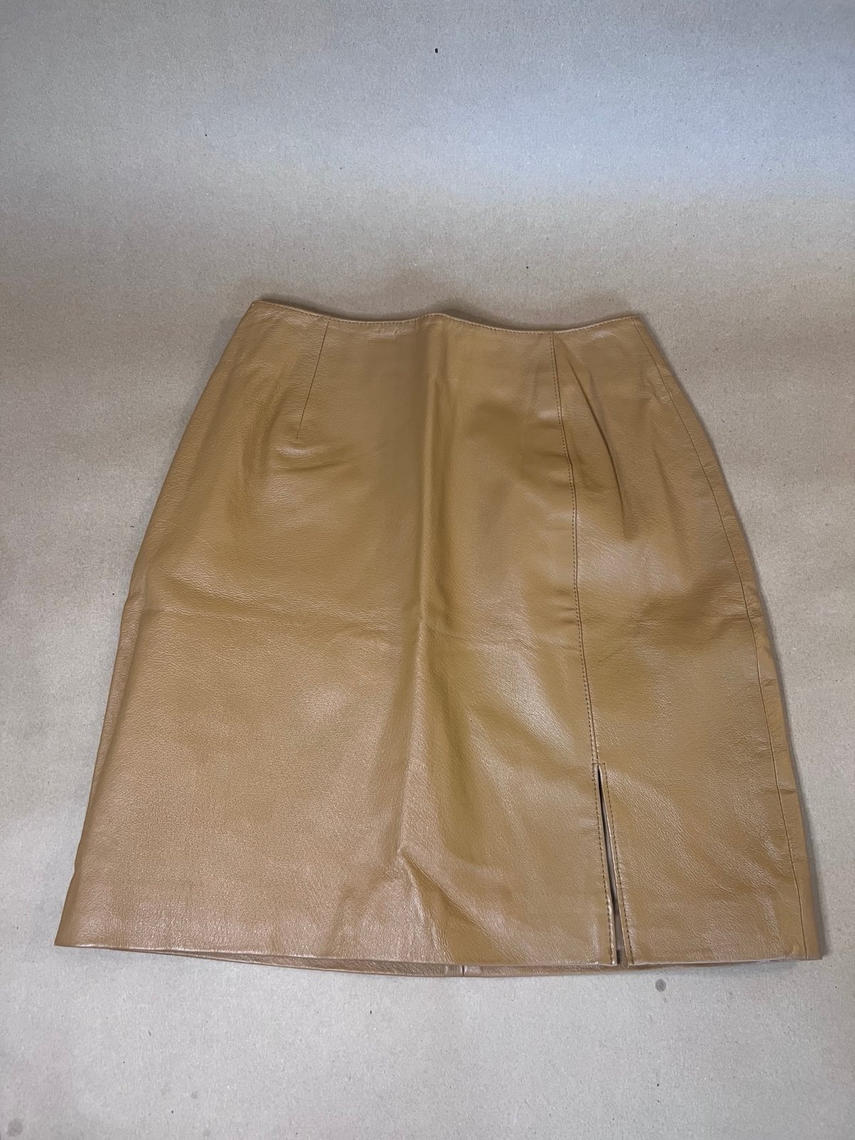 Vintage Newport News East Style Camel Brown Mini Genuine Leather Skirt Size 4