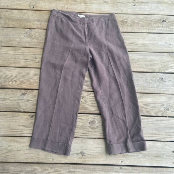 Eileen Fisher Brown Linen Wide Leg Pants