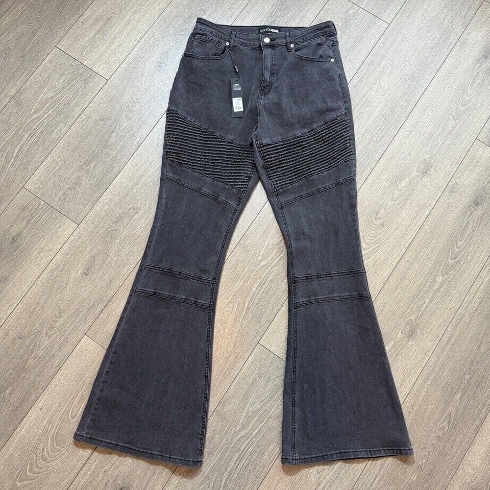 NWT Fashion Nova Women's Just His Type Moto Flare Jeans Black Size 15