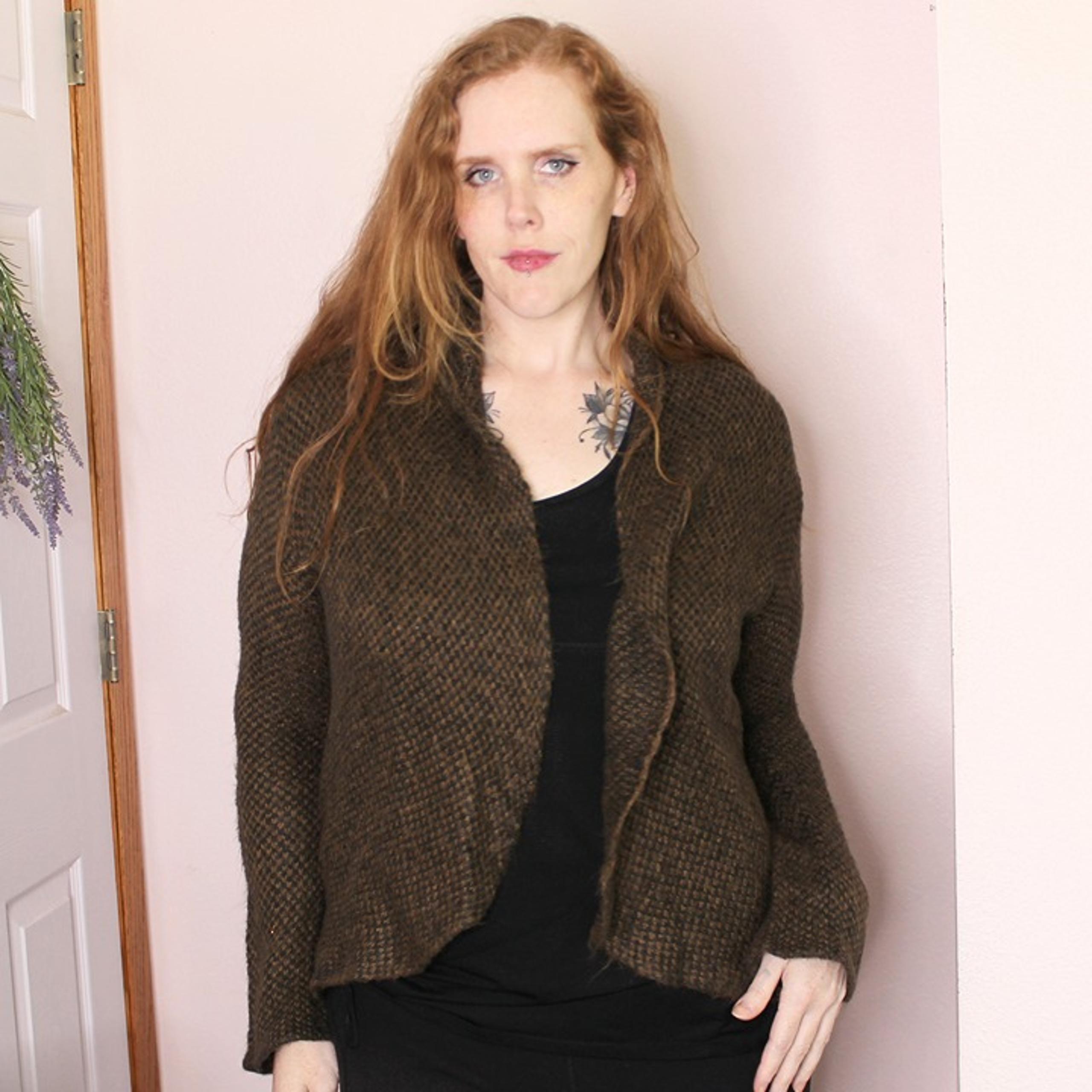Wooden Ships Brown Black Houndstooth Cardigan Sweater Mohair Wool Blend M / L