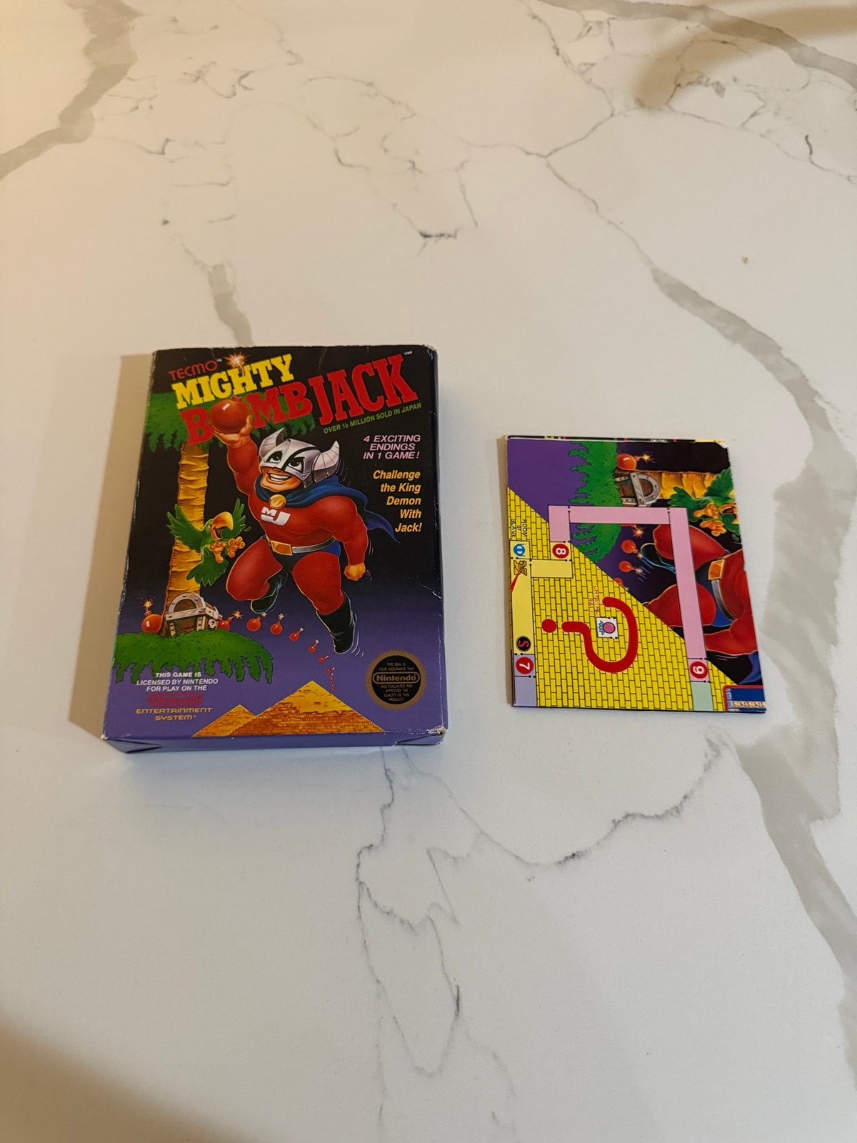 Mighty Bomb Jack (Nintendo NES, 1987) Box And Map Only Flaps Not Intact